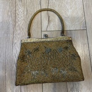 Gold Beaded Mini Snap Hand Bag